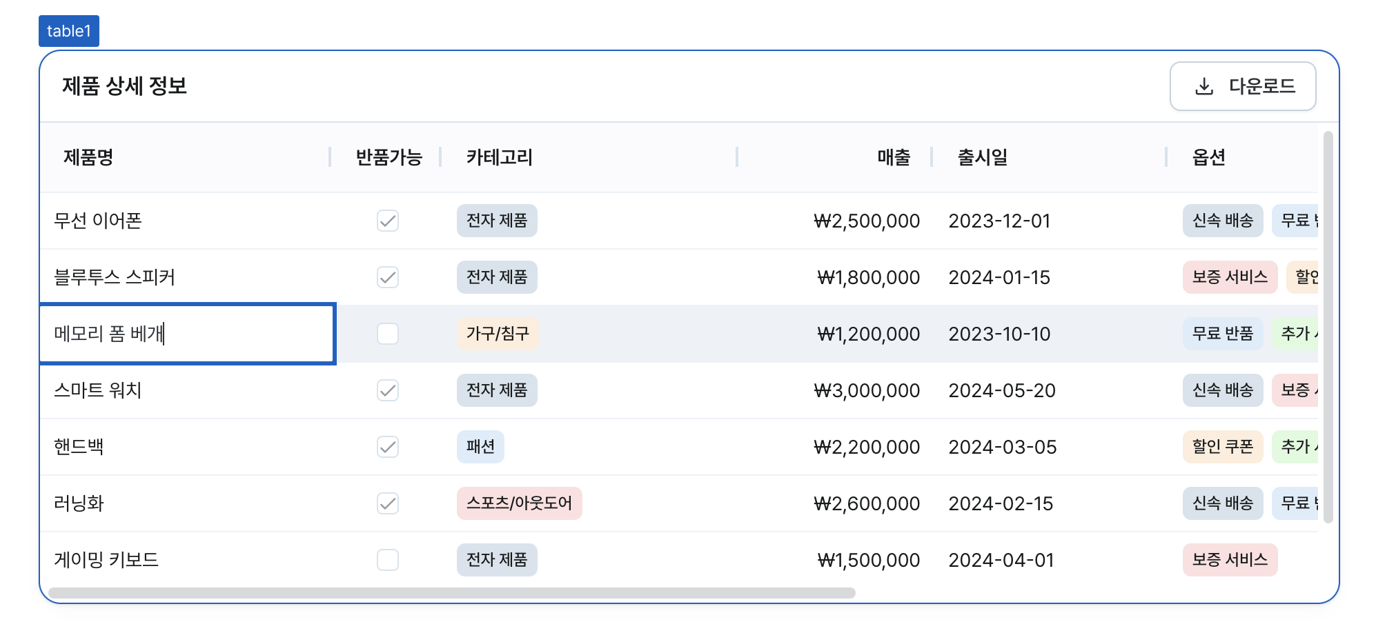 인라인 테이블